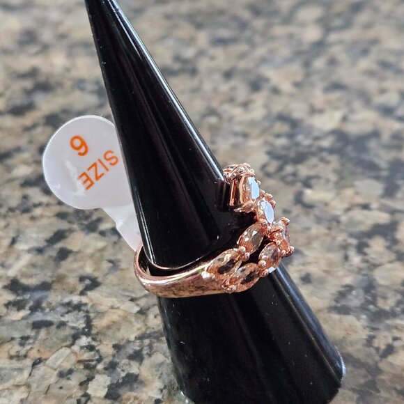 Bomb Party RBP7783 "Raise a Toast" Smokey Topaz Cubic Zirconia Rose Gold Sz 6 - Picture 3 of 5